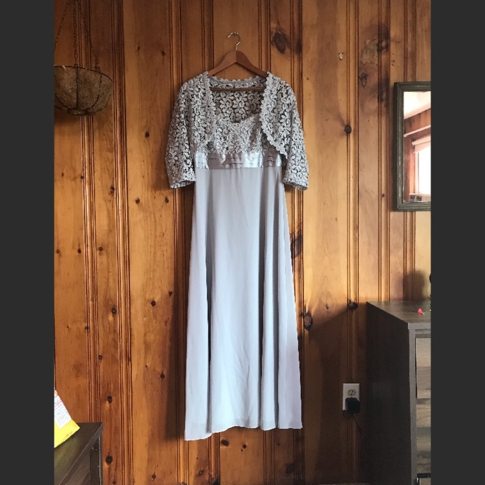 R&M Richards Silver Formal Dress And Shawl